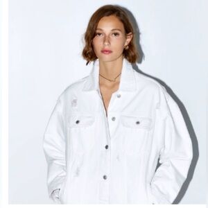 NEVER WORN Distressed White Denim Jacket